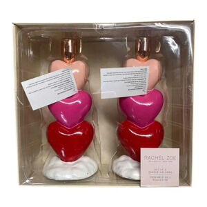 Rachel Zoe Stacked Hearts Set of 2 Taper Candlesticks Valentines Candle Holders